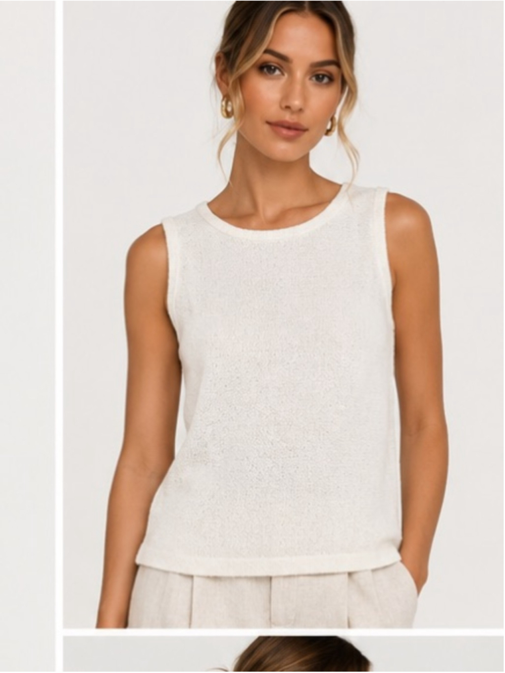 St. John Ivory Wool Knit Sleeveless Sweater Tank Top Size Medium Vintage
